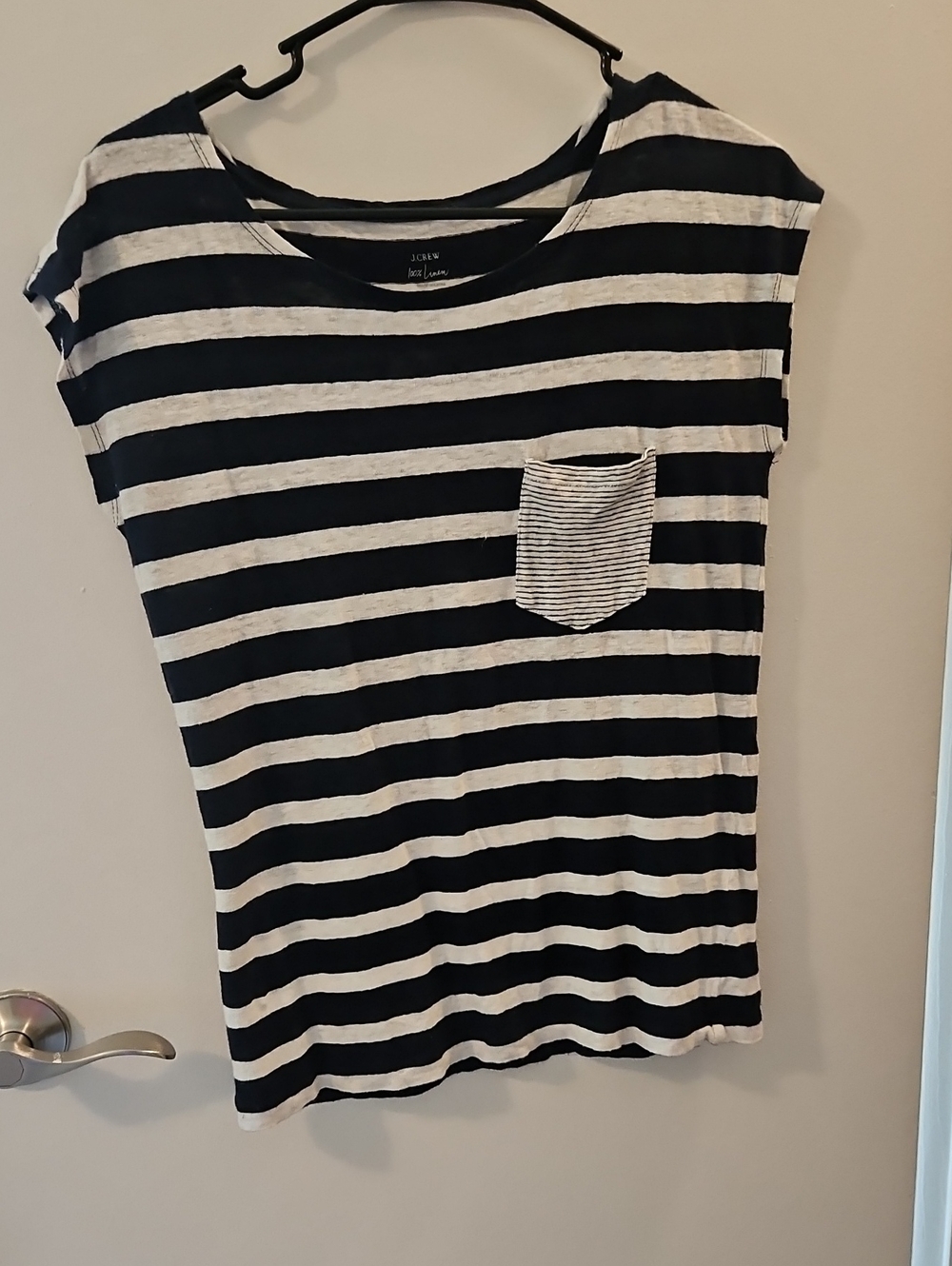 J. Crew Black and White Striped Pocket Tee